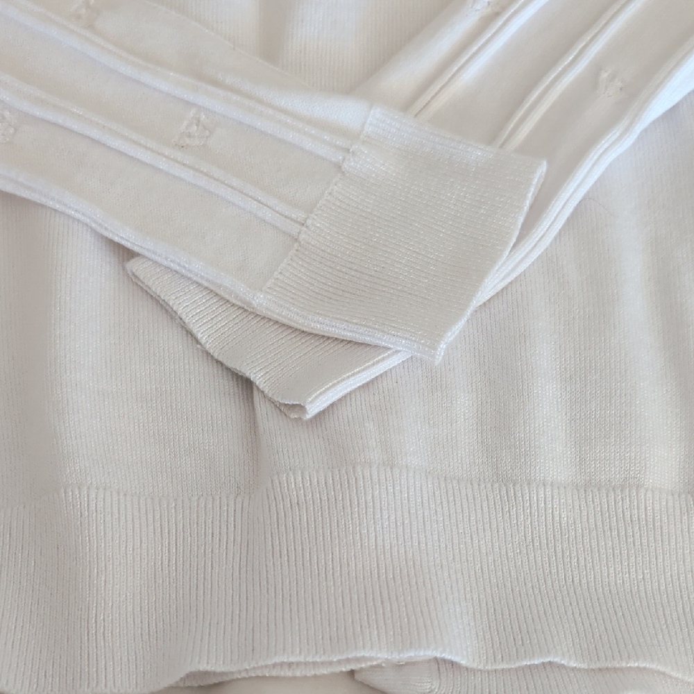 Women's White Ribbed Button-Front Cardigan - Picture 7 of 7